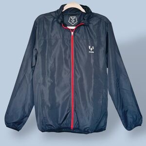 Messi Windbreaker Jacket Lightweight‎ Full Zip Black Red Trim Mens Size Medium